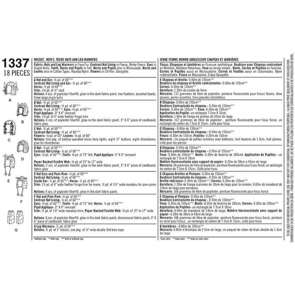 Simplicity Sewing Pattern 1337 Misses Mens Teens Hats  Leg Warmers One Size - Picture 2 of 3